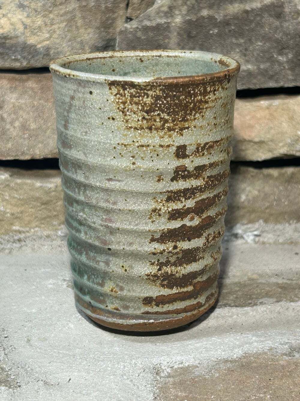 Studio Art Salt Glazed pottery small saki cup artisan signature